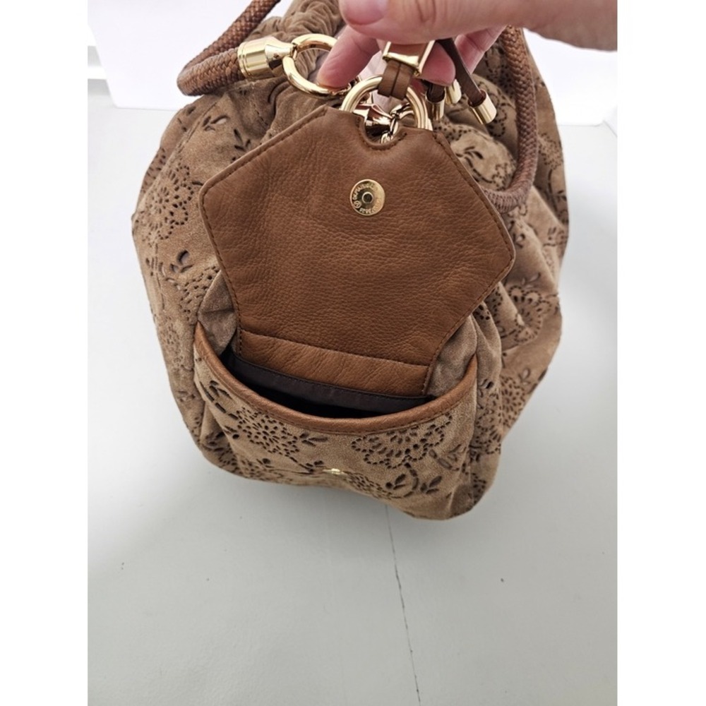 Cole Haan Brown Floral Embossed Suede Hobo Bag - Picture 5 of 14